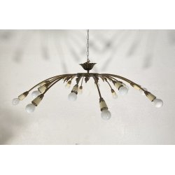 LAMPADARIO ANNI 50/60 OTTONE 16 LUCI DESIGN SOSPENSIONE HANGING LAMP VINTAGE