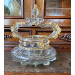 VASO CESTINO VETRO SOFFIATO MURANO Barovier&Toso INCLUSIONI FOGLIA ORO ø20cm '50