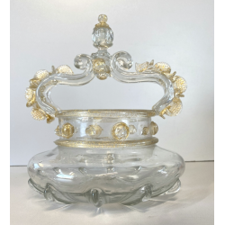 VASO CESTINO VETRO SOFFIATO MURANO Barovier&Toso INCLUSIONI FOGLIA ORO ø20cm '50