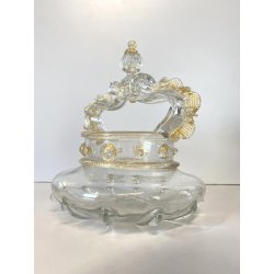 VASO CESTINO VETRO SOFFIATO MURANO Barovier&Toso INCLUSIONI FOGLIA ORO ø20cm '50
