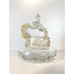 VASO CESTINO VETRO SOFFIATO MURANO Barovier&Toso INCLUSIONI FOGLIA ORO ø20cm '50