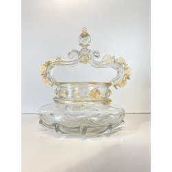 VASO CESTINO VETRO SOFFIATO MURANO Barovier&Toso INCLUSIONI FOGLIA ORO ø20cm '50