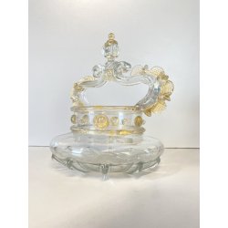 VASO CESTINO VETRO SOFFIATO MURANO Barovier&Toso INCLUSIONI FOGLIA ORO ø20cm '50