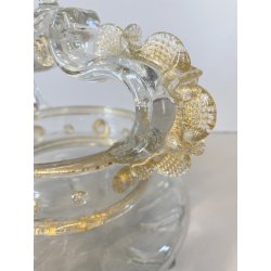 VASO CESTINO VETRO SOFFIATO MURANO Barovier&Toso INCLUSIONI FOGLIA ORO ø20cm '50
