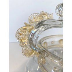 VASO CESTINO VETRO SOFFIATO MURANO Barovier&Toso INCLUSIONI FOGLIA ORO ø20cm '50