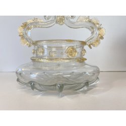 VASO CESTINO VETRO SOFFIATO MURANO Barovier&Toso INCLUSIONI FOGLIA ORO ø20cm '50