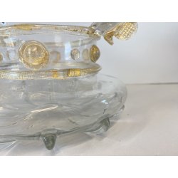 VASO CESTINO VETRO SOFFIATO MURANO Barovier&Toso INCLUSIONI FOGLIA ORO ø20cm '50