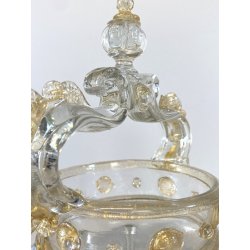 VASO CESTINO VETRO SOFFIATO MURANO Barovier&Toso INCLUSIONI FOGLIA ORO ø20cm '50