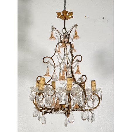 LAMPADARIO STILE MARIA TERESA ANNI 40 VETRO MURANO FERRO HANGING LAMP VINTAGE