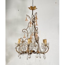 LAMPADARIO STILE MARIA TERESA ANNI 40 VETRO MURANO FERRO HANGING LAMP VINTAGE