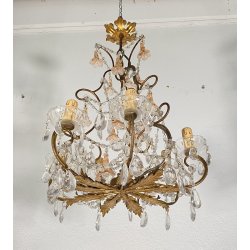 LAMPADARIO STILE MARIA TERESA ANNI 40 VETRO MURANO FERRO HANGING LAMP VINTAGE