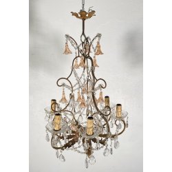 LAMPADARIO STILE MARIA TERESA ANNI 40 VETRO MURANO FERRO HANGING LAMP VINTAGE