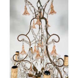 LAMPADARIO STILE MARIA TERESA ANNI 40 VETRO MURANO FERRO HANGING LAMP VINTAGE