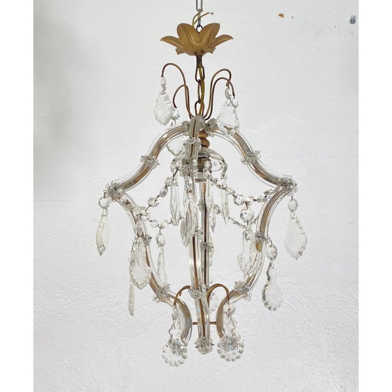 LAMPADARIO STILE MARIA TERESA ANNI 40 VETRO MURANO FERRO HANGING LAMP VINTAGE