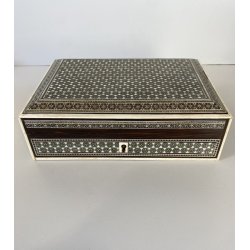 ANTICO COFANETTO SCRIGNO LEGNO SCATOLA PORTAGIOIE MICROINTARSIO STELLE '900