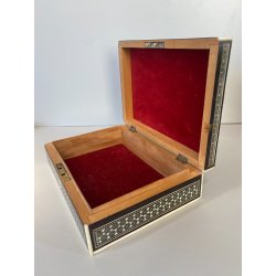 ANTICO COFANETTO SCRIGNO LEGNO SCATOLA PORTAGIOIE MICROINTARSIO STELLE '900