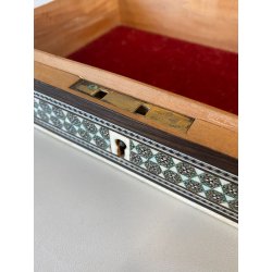 ANTICO COFANETTO SCRIGNO LEGNO SCATOLA PORTAGIOIE MICROINTARSIO STELLE '900
