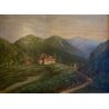 GRANDE DIPINTO OLIO PAESAGGIO MONTANO FIGURE ALPEGGIO BAITA RUSCELLO FIRMATO '30