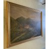 GRANDE DIPINTO OLIO PAESAGGIO MONTANO FIGURE ALPEGGIO BAITA RUSCELLO FIRMATO '30