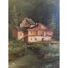 GRANDE DIPINTO OLIO PAESAGGIO MONTANO FIGURE ALPEGGIO BAITA RUSCELLO FIRMATO '30