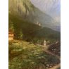 GRANDE DIPINTO OLIO PAESAGGIO MONTANO FIGURE ALPEGGIO BAITA RUSCELLO FIRMATO '30