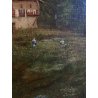 GRANDE DIPINTO OLIO PAESAGGIO MONTANO FIGURE ALPEGGIO BAITA RUSCELLO FIRMATO '30