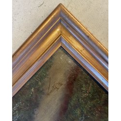 GRANDE DIPINTO OLIO PAESAGGIO MONTANO FIGURE ALPEGGIO BAITA RUSCELLO FIRMATO '30