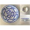 ANTICO PIATTO PARETE CERAMICA DECORO GIRALI E VOLUTE BLU COBALTO SU BIANCO ø17cm