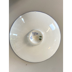 ANTICO PIATTO PARETE CERAMICA DECORO GIRALI E VOLUTE BLU COBALTO SU BIANCO ø17cm