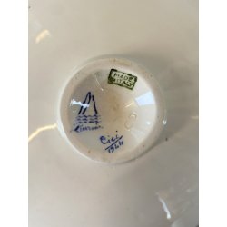 ANTICO PIATTO PARETE CERAMICA DECORO GIRALI E VOLUTE BLU COBALTO SU BIANCO ø17cm