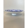 ANTICO PIATTO PARETE CERAMICA DECORO GIRALI E VOLUTE BLU COBALTO SU BIANCO ø17cm