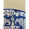 ANTICO PIATTO PARETE CERAMICA DECORO GIRALI E VOLUTE BLU COBALTO SU BIANCO ø17cm