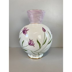 VASO SFERICO PORCELLANA BIANCA Franco Pozzi DECORATO A MANO MOTIVO FLOREALE '50