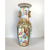 VASO PORCELLANA CINESE FAMILLE ROSE DECORO POLICROMO ISTORIATO PEONIE UCCELLI