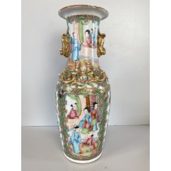 VASO PORCELLANA CINESE FAMILLE ROSE DECORO POLICROMO ISTORIATO PEONIE UCCELLI
