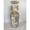 VASO PORCELLANA CINESE FAMILLE ROSE DECORO POLICROMO ISTORIATO PEONIE UCCELLI