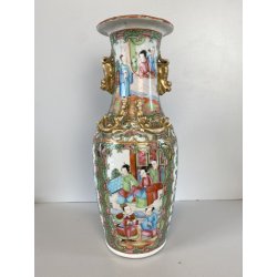 VASO PORCELLANA CINESE FAMILLE ROSE DECORO POLICROMO ISTORIATO PEONIE UCCELLI