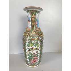 VASO PORCELLANA CINESE FAMILLE ROSE DECORO POLICROMO ISTORIATO PEONIE UCCELLI