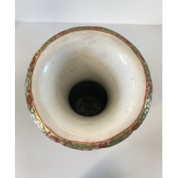 VASO PORCELLANA CINESE FAMILLE ROSE DECORO POLICROMO ISTORIATO PEONIE UCCELLI