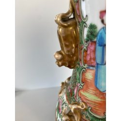 VASO PORCELLANA CINESE FAMILLE ROSE DECORO POLICROMO ISTORIATO PEONIE UCCELLI