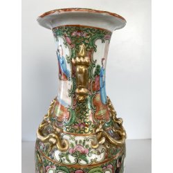 VASO PORCELLANA CINESE FAMILLE ROSE DECORO POLICROMO ISTORIATO PEONIE UCCELLI