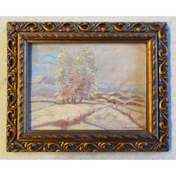 ANTICO PICCOLO DIPINTO OLIO U. Guerazzai PAESAGGIO INVERNALE POT-IMPRESSIONISTA
