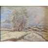 ANTICO PICCOLO DIPINTO OLIO U. Guerazzai PAESAGGIO INVERNALE POT-IMPRESSIONISTA
