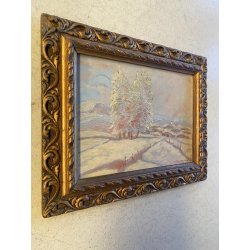 ANTICO PICCOLO DIPINTO OLIO U. Guerazzai PAESAGGIO INVERNALE POT-IMPRESSIONISTA