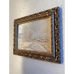 ANTICO PICCOLO DIPINTO OLIO U. Guerazzai PAESAGGIO INVERNALE POT-IMPRESSIONISTA