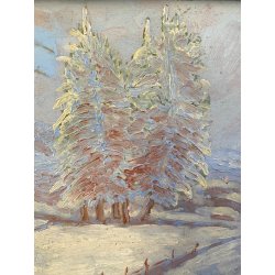 ANTICO PICCOLO DIPINTO OLIO U. Guerazzai PAESAGGIO INVERNALE POT-IMPRESSIONISTA
