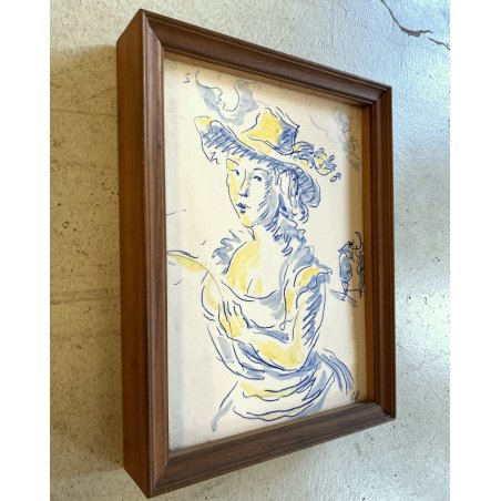 QUADRO FORMELLA PLACCA CERAMICA SMALTATA FIRMA "PiR" RITRATTO FEMMINILE '60/'70