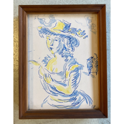 QUADRO FORMELLA PLACCA CERAMICA SMALTATA FIRMA "PiR" RITRATTO FEMMINILE '60/'70