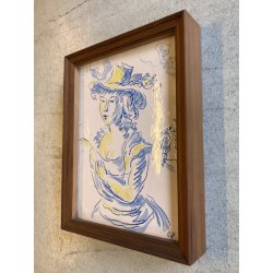 QUADRO FORMELLA PLACCA CERAMICA SMALTATA FIRMA "PiR" RITRATTO FEMMINILE '60/'70