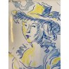 QUADRO FORMELLA PLACCA CERAMICA SMALTATA FIRMA "PiR" RITRATTO FEMMINILE '60/'70